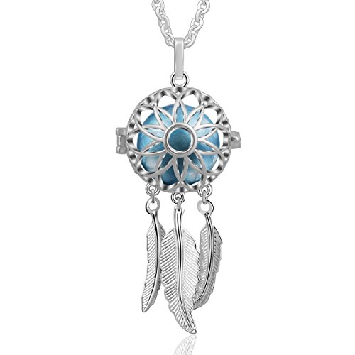 EUDORA Harmony Bola Dream Cather Pendant Necklace Chime Bell Sterling Silver Plated, 30' Cornflower Blue