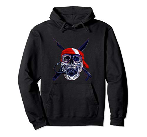 Scuba Diving Gifts Skull Speargun Spearfishing Dive Flag Pullover Hoodie