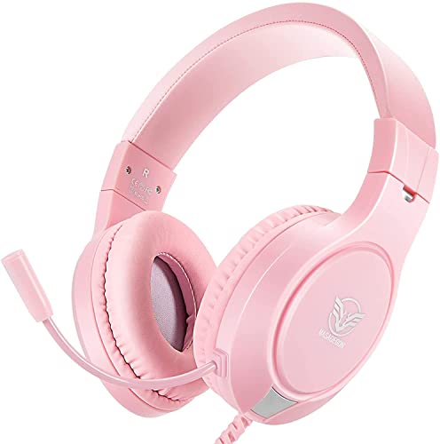 Pink Gaming Headset for Nintendo Switch, Xbox One, PS4,PS5, Bass Surround and Noise Cancelling with Flexible Mic, 3.5mm Wired Adjustable Over-Ear Headphones for Laptop PC iPad Smartphones
