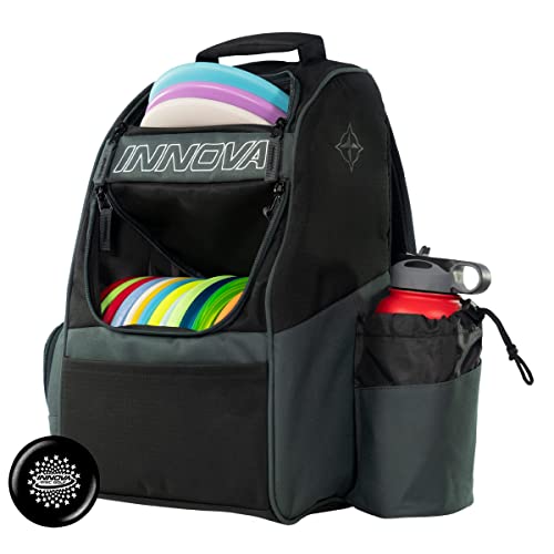 INNOVA Adventure Pack Backpack Disc Golf Bag - Holds 25 Discs - Lightweight - Includes INNOVA Limited Edition Stars Mini Marker (Black/Grey)