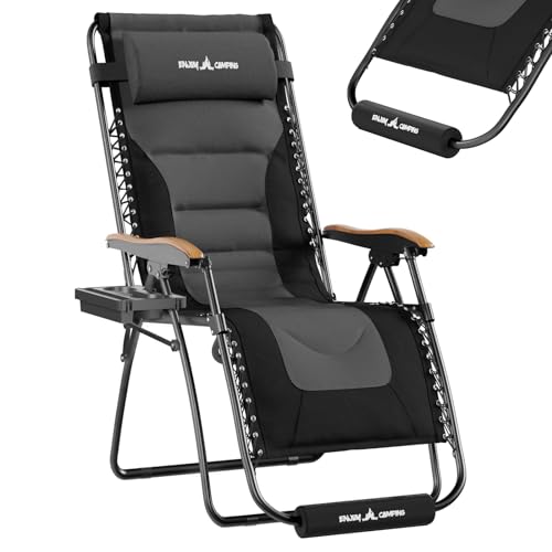 UDPATIO Zero Gravity Chair 30In XL Oversized Outdoor Anti Gravity Chairs Patio Lounge Folding Adjustable Chair with Cup Holder, Foot Pad & Padded Headrest, Supports 500lbs (Grey)