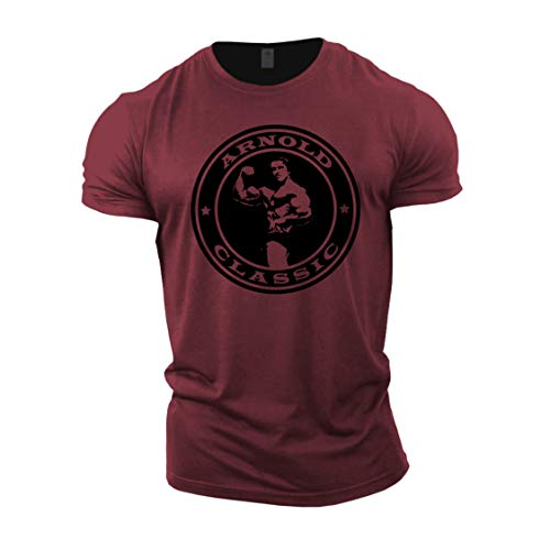 GYMTIER Mens Bodybuilding T-Shirt - Arnold Classic - Gym Training Top Maroon Medium
