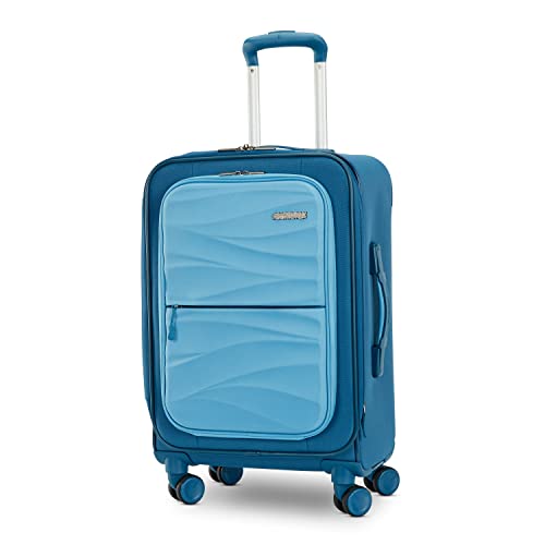 American Tourister Cascade Softside Expandable Luggage with Spinner Wheels, Pacific Blue, 20-Inch