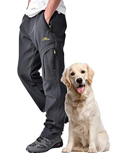 Toomett Men's snow Pants Skiing Winter Insulated Soft Shell Outdoor fleece lined Hiking Pants with zipper pockets,MH4409,Grey,34