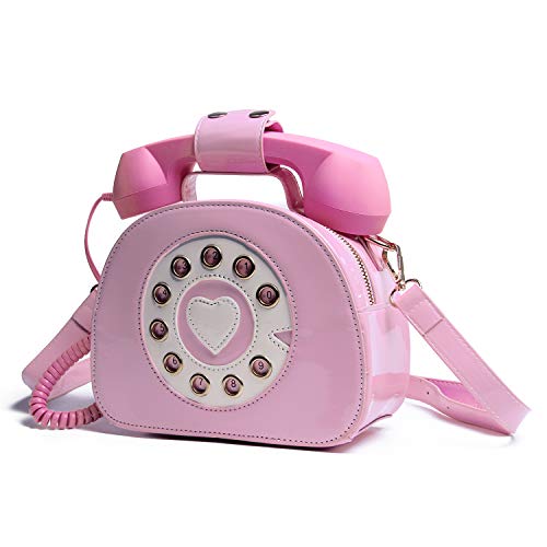 Oweisong Fun Telephone Purse for Women Novelty Pink Phone Tote Handbags Top Handle Shoulder Crossbdoy Bag