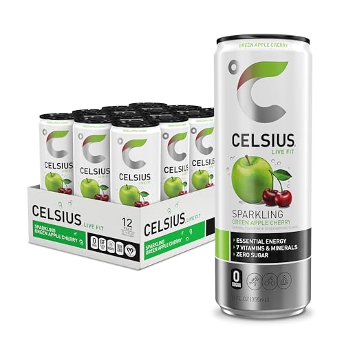 CELSIUS Sparkling Green Apple Cherry, Functional Essential Energy Drink, 12 Fl Oz (Pack of 12)