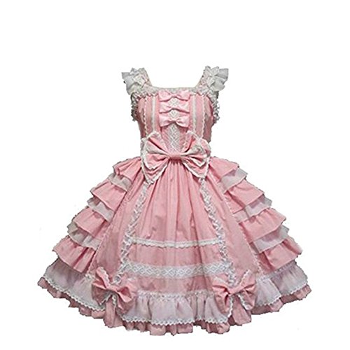 Smiling Angel Girls Sweet Lolita Dress Princess Lace Court Skirts Cosplay Costumes Pink