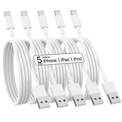 iPhone Charger [Apple MFi Certified] 5Pack 6/6/6/10/10 FT Long Lightning Cable Fast Charging iPhone Charger Cord Compatible with iPhone 14 13 12 11 Pro Max XR XS X 8 7 6 Plus SE and More (White)