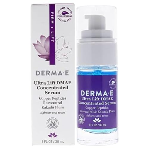 DERMA E Ultra Lift DMAE Concentrated Serum – All Natural Skin Firming Serum – Hydrating Serum with Copper Peptides and Resveratrol – Concentrated Facial Skin Care Serum, 1oz