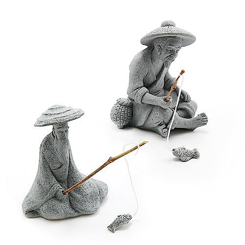 Aquarium Mini Fisherman Statue Asian Zen Decoration Mini Fisherman Chinese Figurine Old Man Figurine Accessories Figurines Chinese Mudman for Fish Tank Pot Garden Home