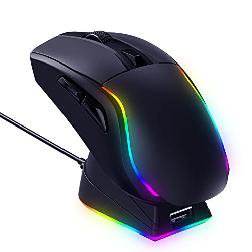 RisoPhy Wireless Gaming Mouse with RGB Magnetic Charging Dock, Lightweight Tri-Mode Gaming Mouse Wireless Up to 20KDPI 300IPS 1000Hz with Chroma RGB Backlit, Buttons Fully Programmable, for PC,Mac