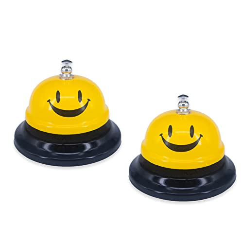 2 Pack Call Bell, 3.35' Diameter Metal Bell, Service Bell for Desk, Hotels, School, Restaurant, Smile Yellow