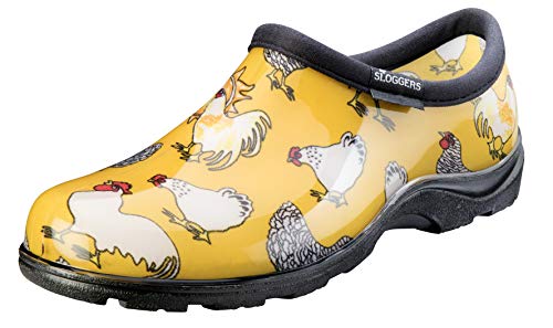 Sloggers Waterproof Garden Shoe for Women – Outdoor Slip On Rain and Garden Clogs with Premium Comfort Insole, (Chickens Daffodil Yellow), (Size 8)