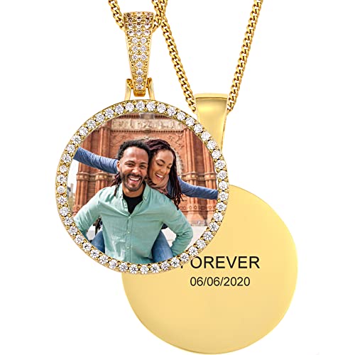 TUHE Custom Picture Necklace Personalized Photo Pendant Necklace For Men Women Customize Pictures Chains Gold Silver Hip Hop Circle Memory Medallion Name Engraved Necklaces
