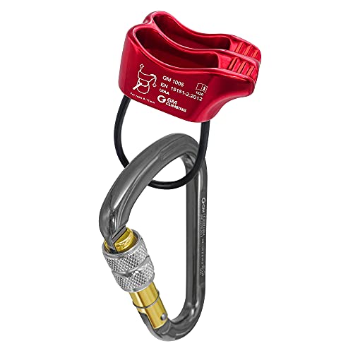 GM CLIMBING Tubular V-grooved Belay Device Package with HMS Screw Locking Carabiner UIAA Certified