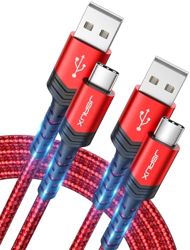 JSAUX USB-C to USB A Cable 3.1A Fast Charging [2-Pack 6.6ft], iPhone 15 USB Type C Charger Cord Compatible with iPhone 15/15 Plus15 Pro/15 Pro Max, Samsung Galaxy S20 S10 S9, Note 20 10, LG G8 G7-Red