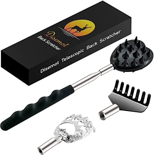 Disemot Back Scratcher with 3 Replaceable Massage Heads, Portable Extendable Back Scratchers, Telescopic Back Scratchers Gifts for Men or Women Stocking Stuffers