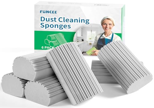 FunCee [6 Pack] Damp Duster Dusting Sponge, Magic Dust Scrub Sponges Brush for Cleaning Blinds, Dishes, Glass, Baseboards, Vents, Railings, Mirrors, Window Track Grooves and Faucets, Gray
