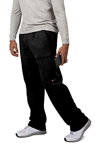 VIBES Men's Cargo Zipper Pocket Sweatpants Adjustable Bungee Cord Open Bottom Size XL Black