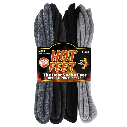 HOT FEET Thermal Socks for Men 2/4 Pack, Extreme Cold Boots Socks -Winter Insulated Socks, Cold Weather Size 6-12, 4 Pack, Denim/Navy/Black/Gray