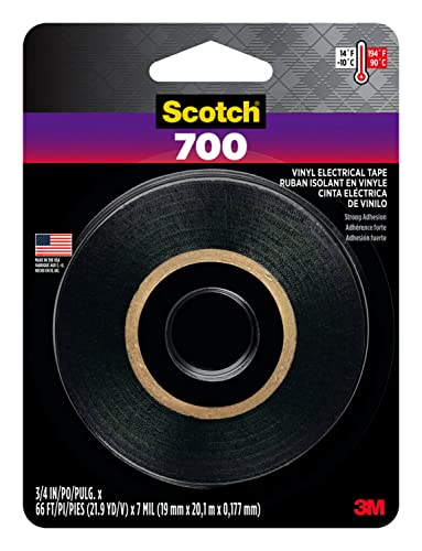 3M 03429NA 051131034297 Scotch Electrical Tape, 3/4-in, Black, 1-Roll, 3/4 in. by 66 ft