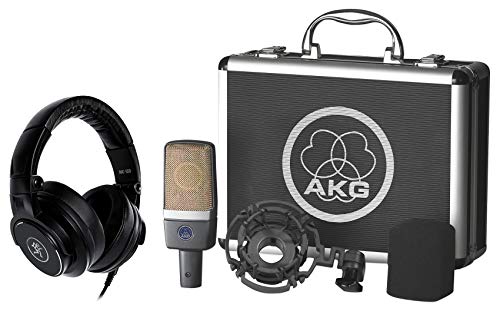 AKG C214 Professional Large-Diaphragm Studio Condenser Microphone Recording Mic Bundle with Mackie MC-150 Closed-Back Studio Monitoring or DJ Headphones w/50mm Drivers
