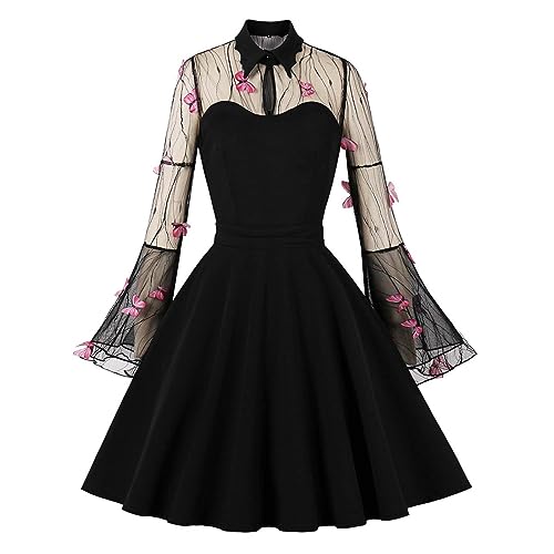 Punk Clothes for Women Early Prime Deals Gothic Dresses for Women Vintage Polka Dot 1950s Audrey Retro Prom Dress with Corset Aline Swing Halloween Party Dress Hot Pink M