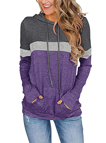Womens Tops Long Sleeve Shirts Fall Sweatshirts Lightweight Sweaters Sports Hoodies Fashion Clothes Ladies Casual Tunics Loose Fitting Tees Blouses Camisas de Mujer Sudaderas Sueter Moda Playeras Gray Purple Medium