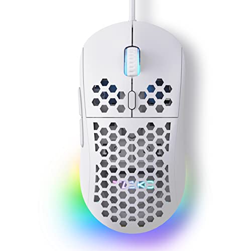 TMKB Falcon M1SE Ultralight Honeycomb Gaming Mouse, High-Precision 12800DPI Optical Sensor, 6 Programmable Buttons, Customizable RGB, Drag-Free Paracord, Ergonomic, Wired - Matte White