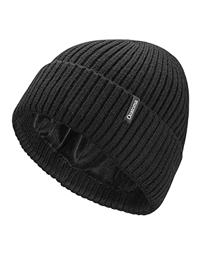 Ocatoma Beanie Hat for Men Women Warm Winter Knit Cuffed Beanie Soft Warm Ski Hats Unisex Black