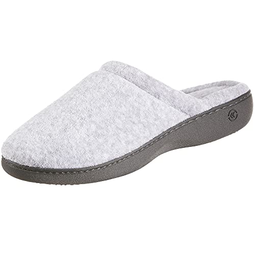 isotoner Women's Terry Slip On Clog Slipper with Memory Foam for Indoor/Outdoor Comfort, Heather Grey Rounded, 8.5-9