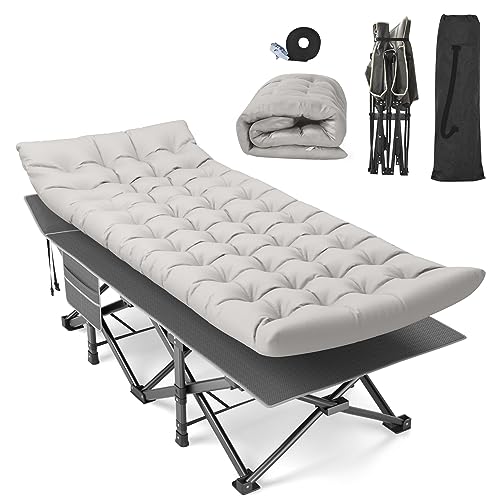 Suteck Camping Cot, 32In XXL Folding Camping Cot Heavy Duty Sleeping Bed for Adults 1200D Double Layer Oxford Cots for Camping W/Pilllow Mattress Carry Bag for Home Office Nap Beach Travel, 500LBS