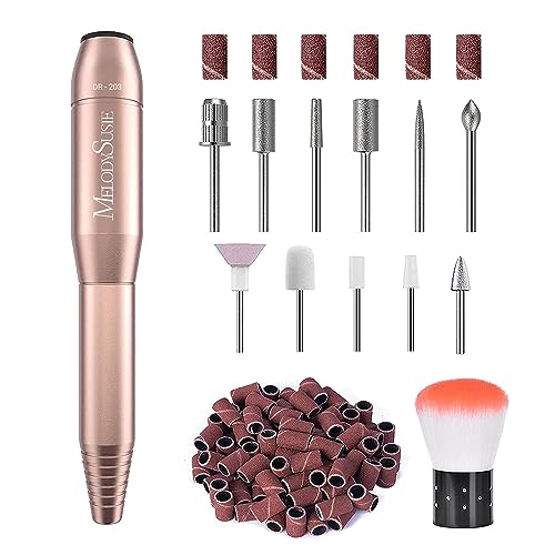 MelodySusie Electric Nail Drill Machine,PC120I Portable Electric Nail File Efile Set for Acrylic Gel Nails, Manicure Pedicure Tool with Nail Drill Bits Sanding Bands Dust Brush, Gold