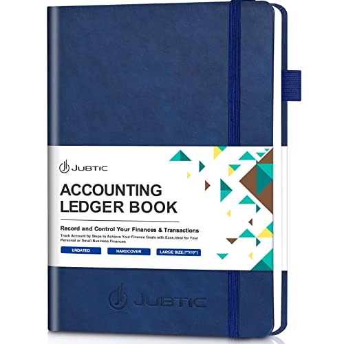 JUBTIC Hardcover Accounting Ledger Book (7x10″) - Bank Accounting Log for Small Business Bookkeeping & Personal Use - Account Tracker Notebook Track Accounts, Deposit, Expense & Balance - Navy Blue