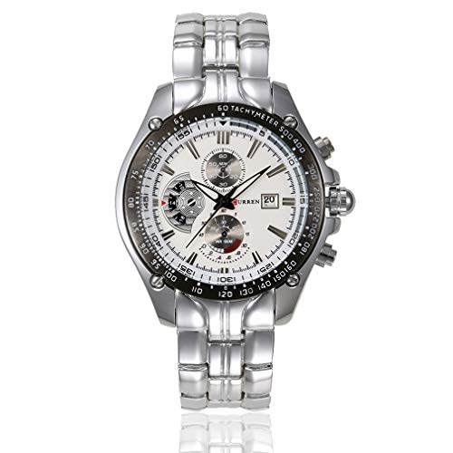 Readeel White Quartz Movt Boys Mens Watch Stainless Steel Band Date Stylish Wrist Watches Men