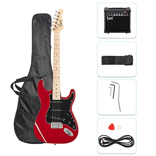 GLARRY 39' Full Size Electric Guitar for Music Lover Beginner with 20W Amp and Accessories Pack Guitar Bag (Red)