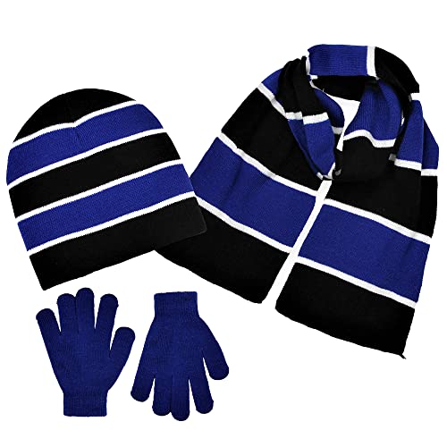 Polarwear Boys Hat,Scarf & Glove Set-Kids Cold Weather Winter Accessories-Childrens 3 Pc Beanie Set-Big Boys Hat Scarves Sets Black/Royal