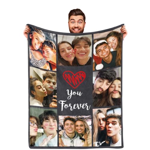 Couples Gifts-Personalized Photo Blanket for Boyfriend and Girlfriend, Custom Valentines Day Blankets Gifts for Boyfriend Husband