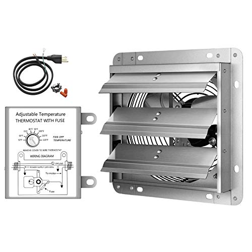iPower 7 Inch Shutter Exhaust Fan Aluminum High Speed 1680RPM, 760 CFM, Silver, with Adjustable Programmable Thermostat