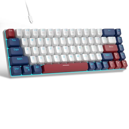 MageGee Portable 60% Mechanical Gaming Keyboard, MK-Box LED Backlit Compact 68 Keys Mini Wired Office Keyboard with Red Switch for Windows Laptop PC Mac - White/Blue