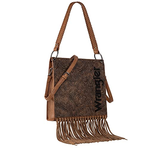 Wrangler Tote Shoulder Bag for Women Western Tooling Handbags Hand-Woven Fringing Satchel Purse Crossbody, WG45G-918-BR