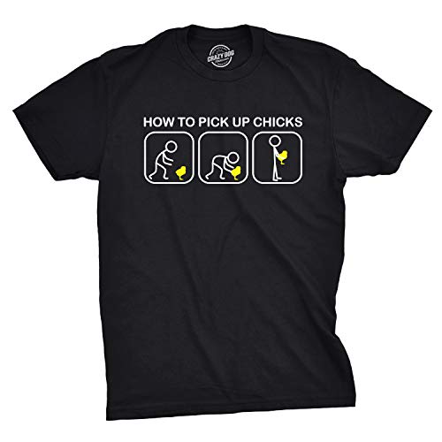Mens How to Pick Up Chicks Funny T Shirt Easter Gift Graphic Tee Sarcastic Novelty Top Humor Tees Funny Mens Shirts for Easter Holiday with Adult Black XL