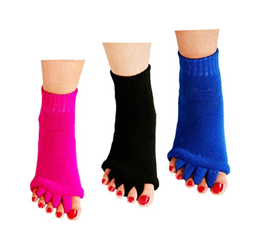 ReachTop Toe Separator Socks, 3 Pairs Foot Alignment Socks Yoga Gym Massage Toeless Socks Pain Relief Improves Circulation Stretchy Happy Feet Socks for Women Men
