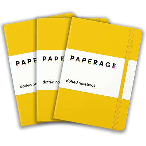 PAPERAGE Dotted Journal Notebooks, 3 Pack, (Yellow), 160 Pages, Medium 5.7 inches x 8 inches - 100 gsm Thick Paper, Hardcover
