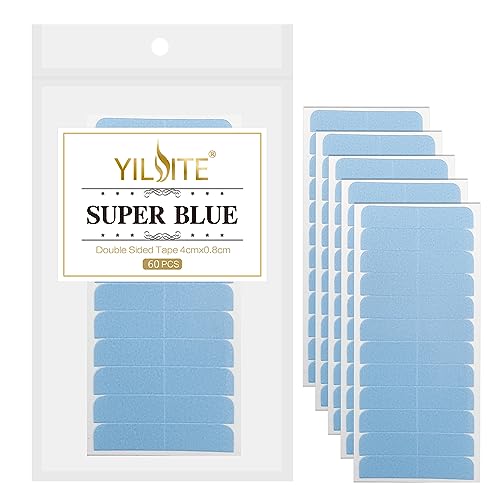 YILITE 60Pieces Hair Extensions Tape ，Bule Tape in Tape Replacement,4X0.8cm Tape for Tape in Hair Extensions,Tape for Hair Extensions Adhesive (60Pieces Blue)