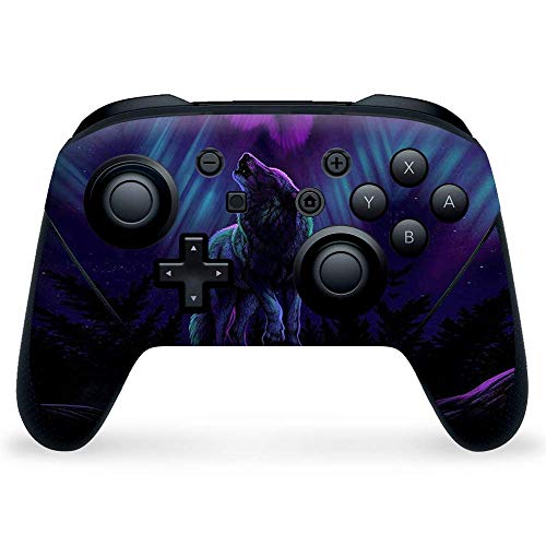 IT'S A SKIN Skins Compatible with Nintendo Switch Pro Controller Skin Decal Vinyl Wrap - Wolf in Glowing Purple Background