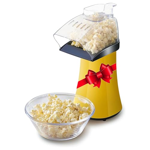 Elite Gourmet Fast Hot Air Popcorn Popper, 1300W Electric Popcorn Maker with Measuring Cup & Butter Melting Tray, Oil-Free, Great for Home Party Kids, Safety ETL Approved, 4-Quart, Yellow
