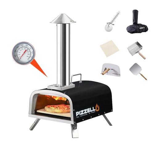 PIZZELLO Portable Pellet Pizza Oven Outdoor Wood Fired Pizza Ovens Included Pizza Stone, Pizza Peel, Fold-up Legs, Cover, Pizzello Forte (Black)