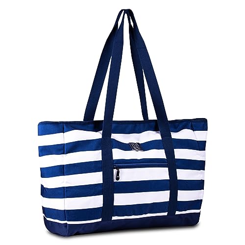BANG&CARSEN Extra Large Beach Bag With Zipper - XXL Beach Tote Bag With Many Pockets (dark navy)
