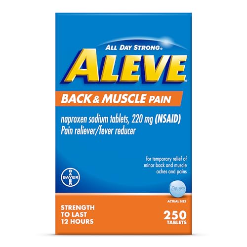 Aleve Back & Muscle Pain Relief Naproxen Sodium Tablets, Pain Reliever & Fever Reducer, Back Pain Medicine for Body Pain Relief, 250 Count